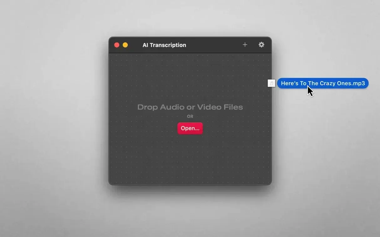 AI Transcription on a Mac, shot 1 ai transcription — editor view