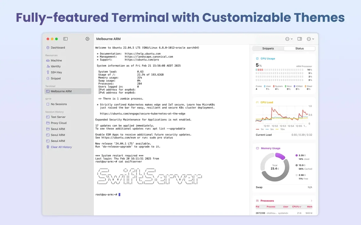 SwiftServer - Monitoring & SSH demo 4 SwiftServer - Monitoring & SSH sidebar view 4